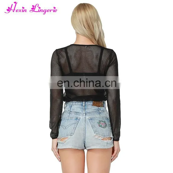 Hot Sale Fishnet Oversized Crewneck New Design Women Blouse Long Sleeves photo-5