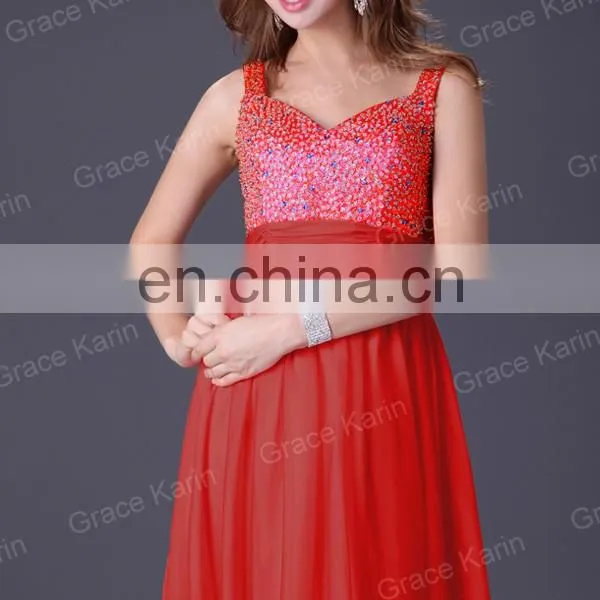 Grace Karin Sleeveless Long Chiffon Beaded Cheap Evening Dresses CL4104-3 photo-5
