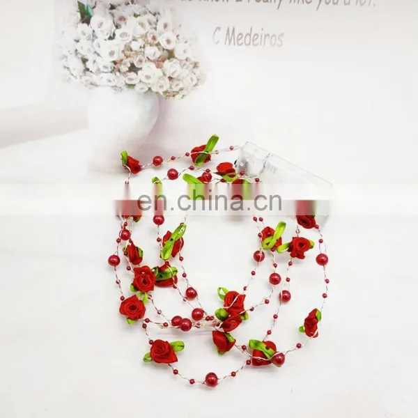 Romantic Pearl Beads With Small Cloth Rose Copper Wire String Light Battery Powered LED Fairy Light photo-5