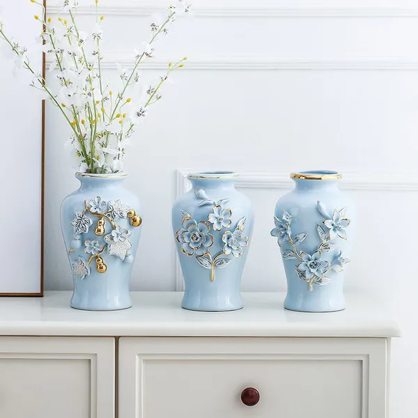 Nordic Palace Creative Romantic Gild Blue Yellow Tall Ceramic Flower Vase For Indoor Decor photo-2