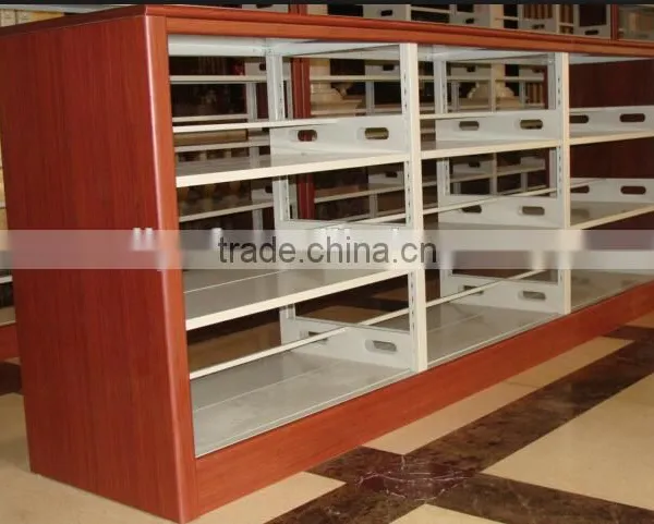 (DL-B1 )KD Double Side 6 Layers School Library Metal Bookcase / Wholesale Metal Bookshelves / Metal Book Shelf With Yellow MDF