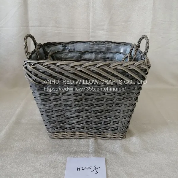 Small Round Shape Willow Wicker Storage Basket Round Flower Pot With Ear Handle photo-3