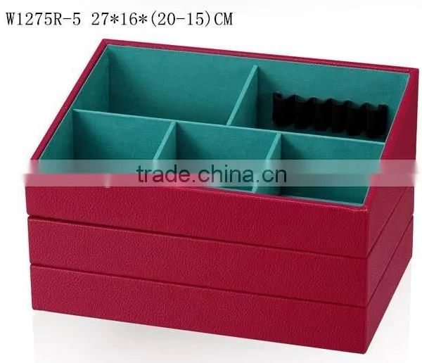 W1275R-5 Wholesale Slope Style Cosmetic Storage Box Stackable Wooden Jewelry Display