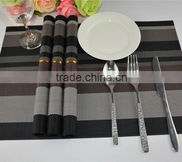 High Quality Dark Color Black With Brown PVC Strip Placemat Table Mat Home Decoration photo-3