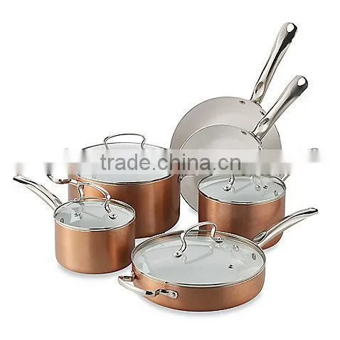 High Quality Copper Triply Aluminum Non-stick Pressed Cookware Set Fry Pan Saucepan Milk Stock Cooking Pasta Noodle Pot Set photo-2