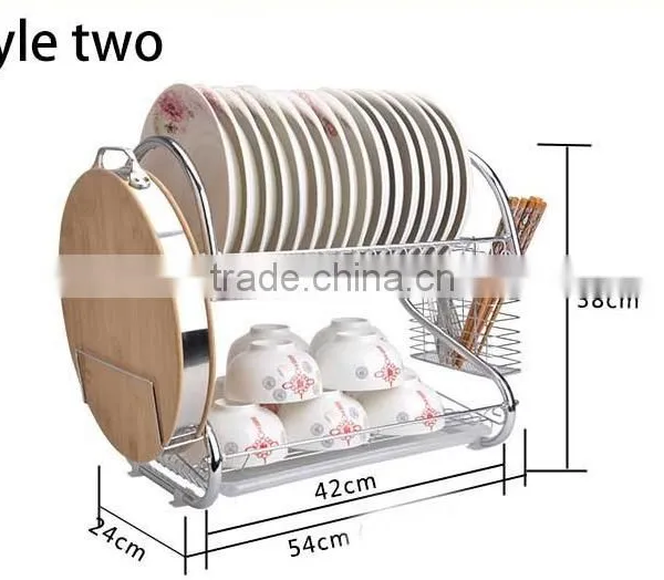 S-Shaped Dish Rack Set 2-Tier Chrome Stainless Plate Dish Cutlery Cup Rack With Tray Steel Drain Bowl Rack Mult-function Storage photo-3