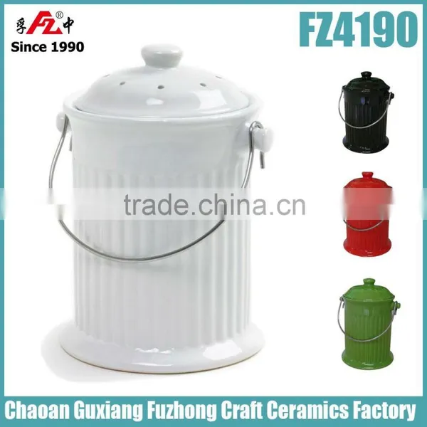 Kitchen Ceramic Compost Bin, Compost Bucket With Lid