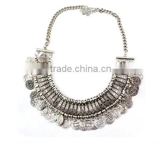 New Arrived European Women Carving Coins Tribal Jewelry Tassels Exaggerate Necklace photo-4