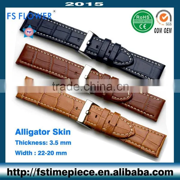 FS FLOWER - Luxury Looks Watches Strap Authentic Alligator Leather Bamboo Texture Width 22 mm