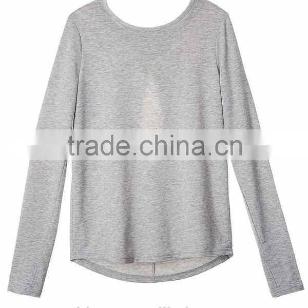Women Clothing Wholesale Custom Blouses t Shirt Trendy Casual Girls Plain Long Sleeve t Shirts Grey photo-6