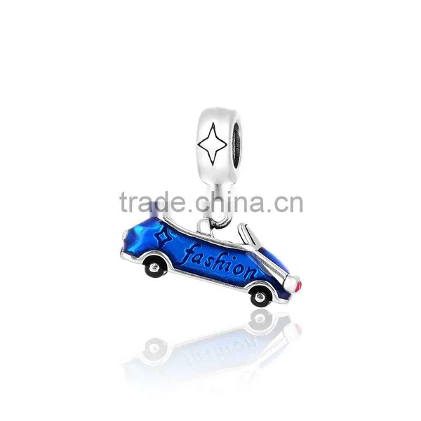 Fashional Car Enamle Sterling Silver Beads Charms Engraved Jewelry photo-2