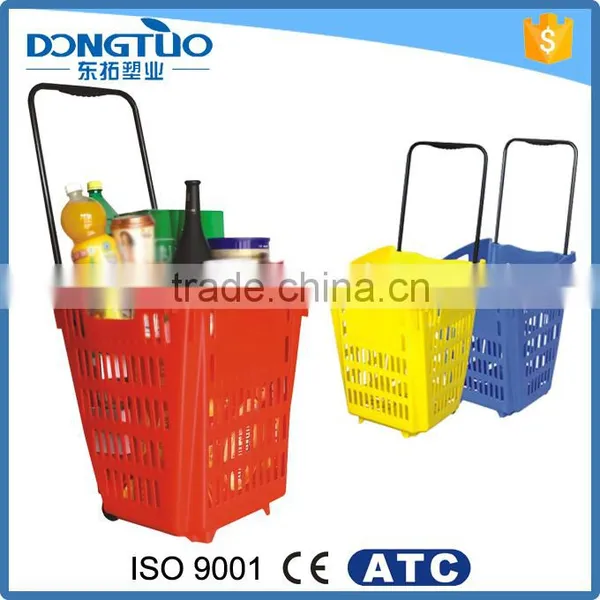 Plastic Shopping Basket With Wheels Wholesale, Supermarket Basket With Wheels photo-2