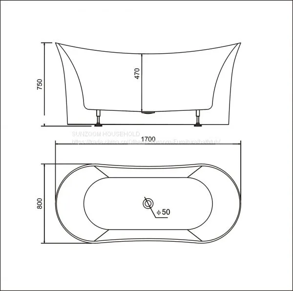 Sunzoom China Supplier Tender Low Cost Bathtub70inch Curved Bathtub Black photo-5