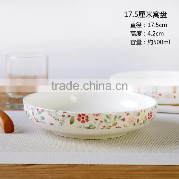 Porcelain Flat Plates/Serving Platters With Flower , Round&Elegant, White photo-3