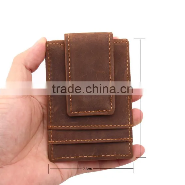 Crazy Horse Leather OEM Branded Money Clip Front Slim Minimalist Mens RFID Blocking Leather Money Clip photo-4