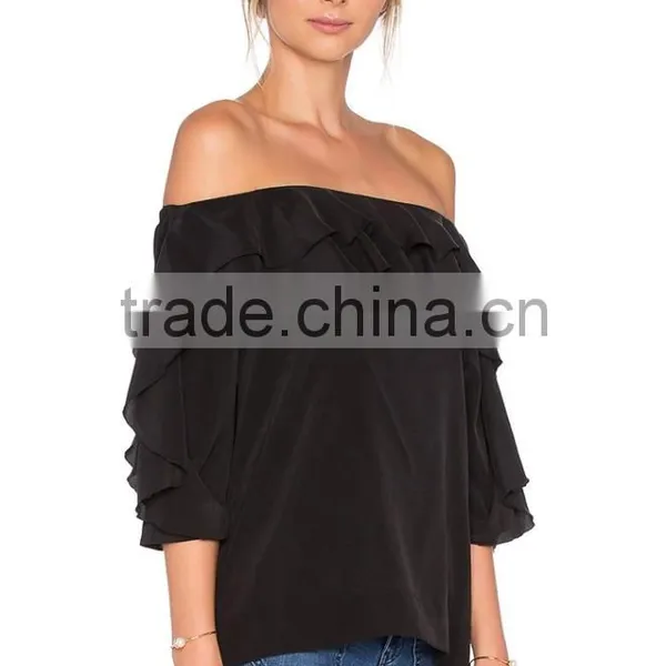 Summer Women Black off Shoulder Design Blouse 2016 photo-2