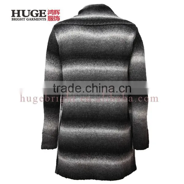 Turn Down Collar And Long Sleeves Striped Cardigan Sweater photo-2
