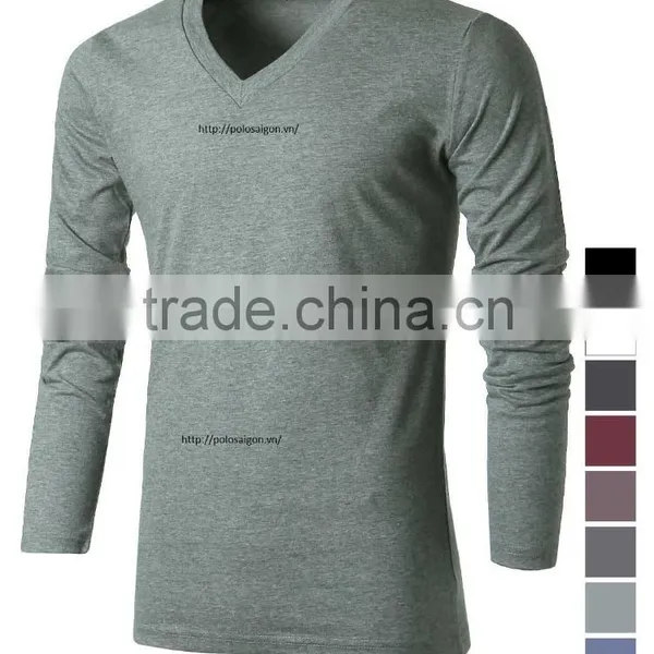 Men T Shirts, V Neck, Long Sleeve , 100% Cotton photo-4