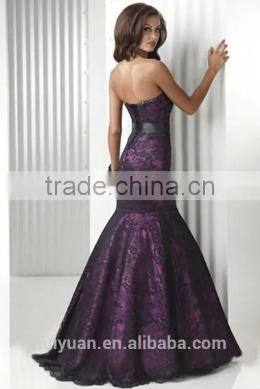 Purple Black Lace Strapless Mermaid Full Length Party Dress photo-2