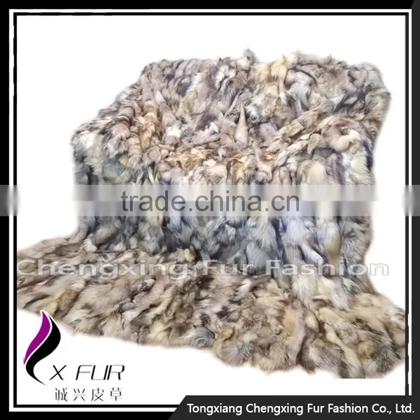 CX-D-85 Patchwork Fox Fur Throw Fur Blanket photo-3