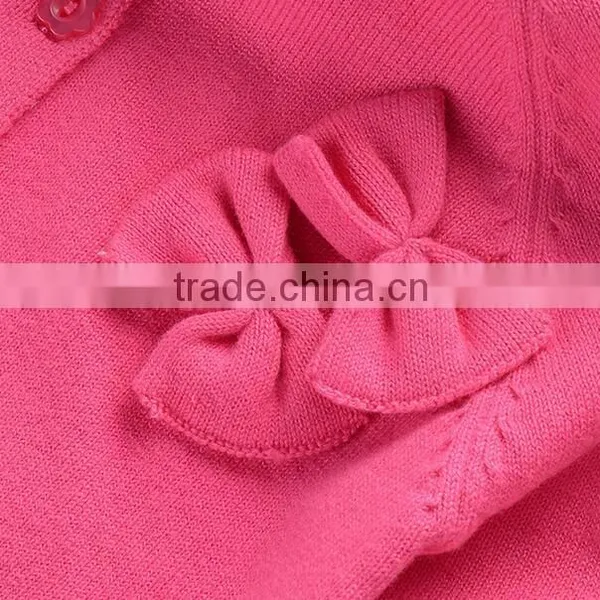 OEM 100% Cotton Knitted Cute Bows Girls Pink Cardigan Sweaters photo-4