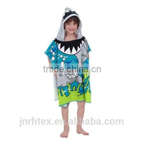 Cute Blue Beach Pool Microfiber Hooded Poncho Towel for Boys photo-2