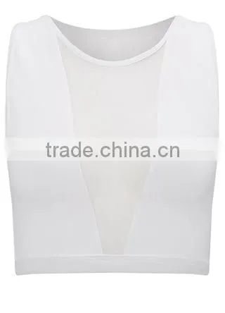 Moisture Wicking Mesh Insert White Nylon Spandex Women Wholesale Sports Bra photo-2