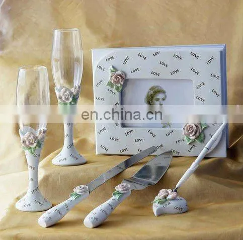 Exquisite Rose Design Resin Guest Book Set Wedding Table Decoration