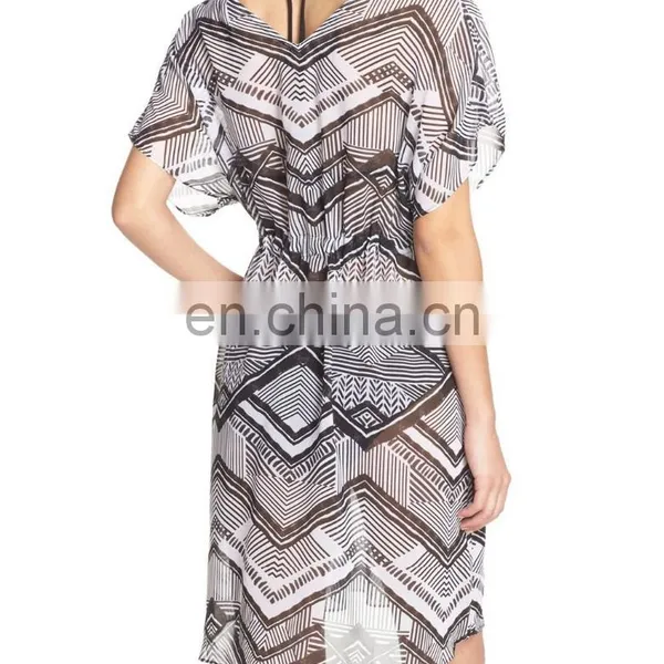C84 Loose Fit Flutter Sleeves Cover-Up Tunic Printed Chiffon Beach Kaftan photo-3