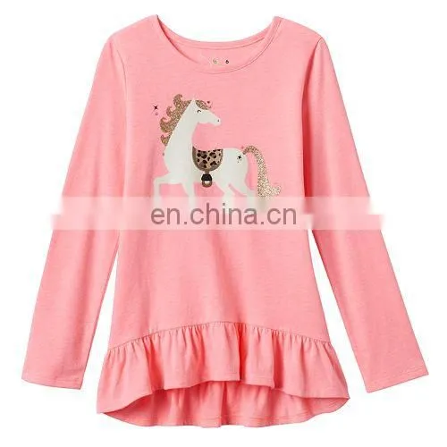 Hot Sale Cute Girl Dresses, One Piece Girls 4- 8 Long Sleeve Ruffled High-Low Tee photo-5
