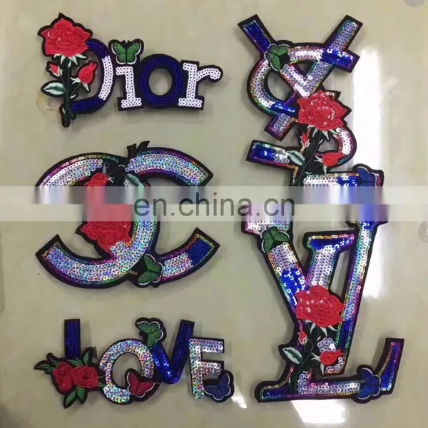 Luxury Letter Flower Sequin Beaded Patches Embroidery Flower Bead Applique Patch photo-2