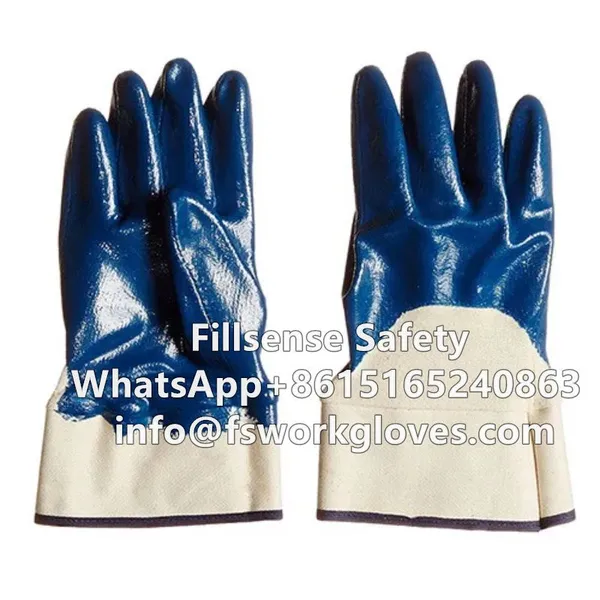 Heavy Duty Safety Cuff Cotton Jersey Liner Nitrile Fully/Half Coated Work Hand Gloves photo-3