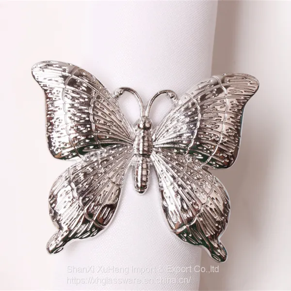 Gold Silver Plated Napkin Ring Holder With Butterfly Design photo-2