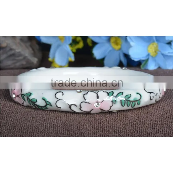 Czech Diamond Paved Enamel Famille Rose Porcelain Totoal Glazed Bangle Ceramic Clay Bracelet photo-6