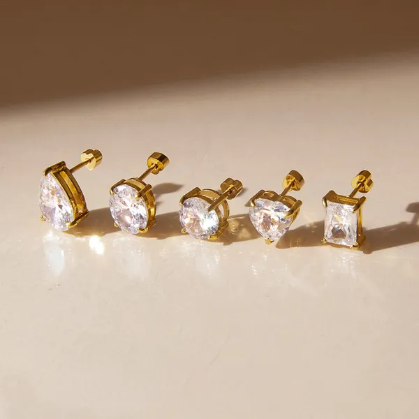 Gold Plated Stainless Steel Stud Earrings for Women Cubic Zirconia Diamond Earrings Hypoallergenic Waterproof Jewelry Set photo-5