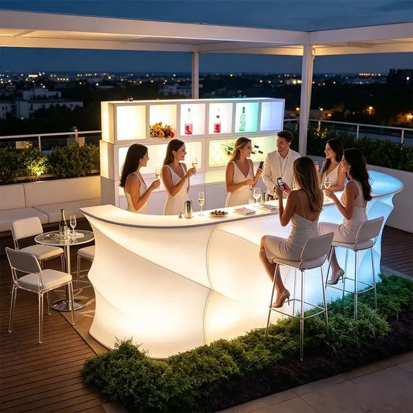 Illuminated Led Nightclub Bar Counter Outside Portable Remote RGB Lighting Plastic Beach Bar Restaurant Cafe Bar Counter Table photo-4