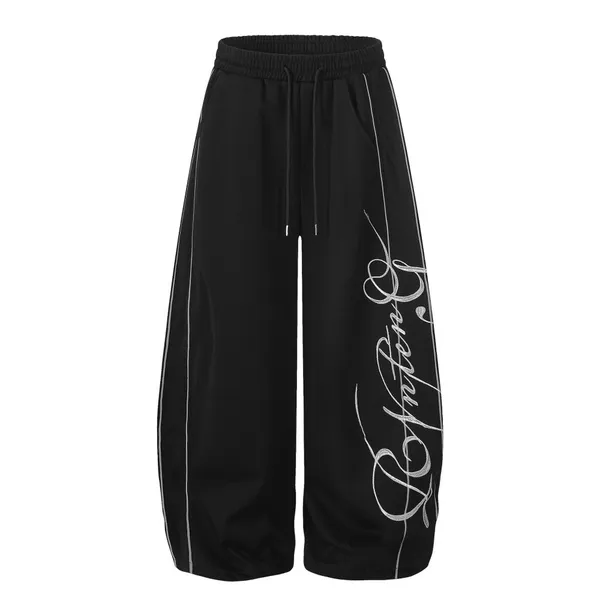 Letter Embroidery Striped Casual Pants for Women photo-3