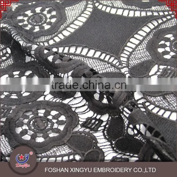 Chinese Factory Custom Pattern American Black Geometric Guipure Lace Water Souble Embroidery Fabric photo-3