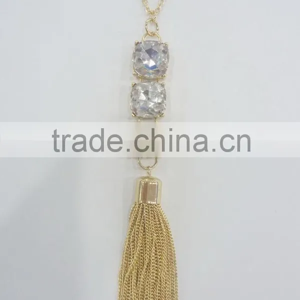 FASHION BIG GLASS STONE CHAIN TASSEL NECKLACE photo-2