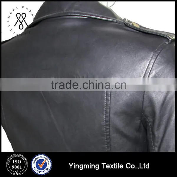 Wholesale Women's Fashion PU Leather Black Jacket photo-5