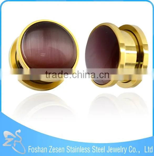Gold Plated Stainless Steel Single Semi Precious Stone Ear Plug photo-3