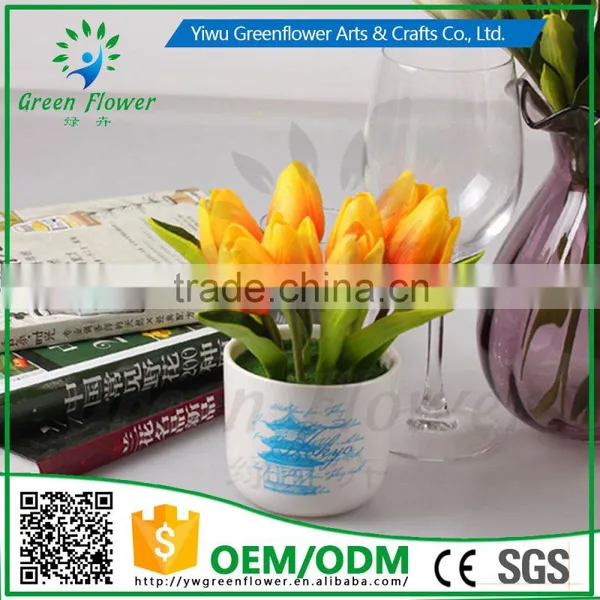 2016 Wholesale Multicolor Latex Artificial PU Flowers Mini Tulip Bonsai Real Touch Bouquet Wedding Bridal Decor Display Flower photo-2