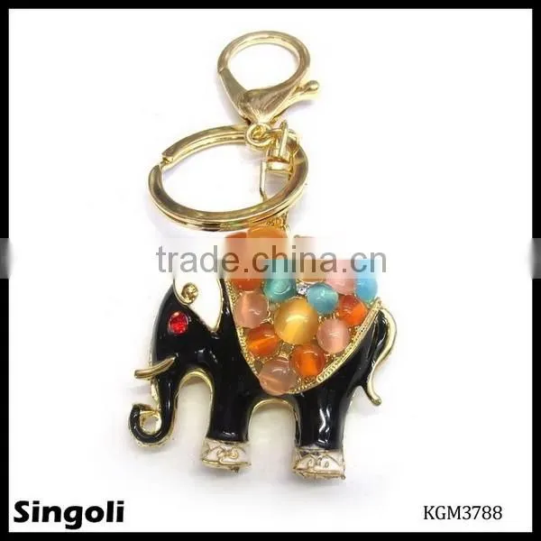Elephant Key Chain With Black Enamel and Color Beads