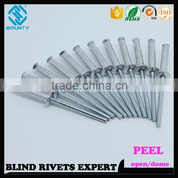 HOT SELLING OPEN END FACTORY RECESSED CROWN ALU/ST PEEL RIVETS photo-2