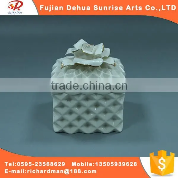 Square White Glazed Ceramic Jewelry Box