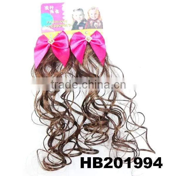 Cute Baby Headband Curl Hair Extensions With Sky Blue Flower Ribbon Bow photo-3