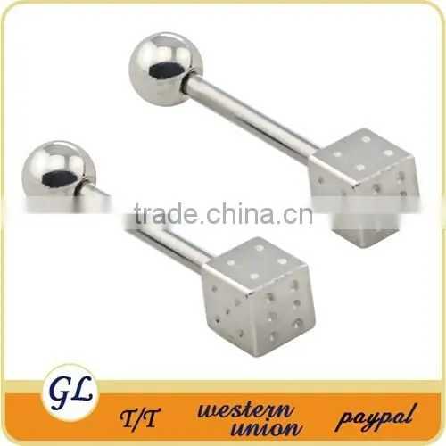 TR01018 Stainless Steel Piercing Tongue Ring , Black Dice Tongue Jewelry photo-2