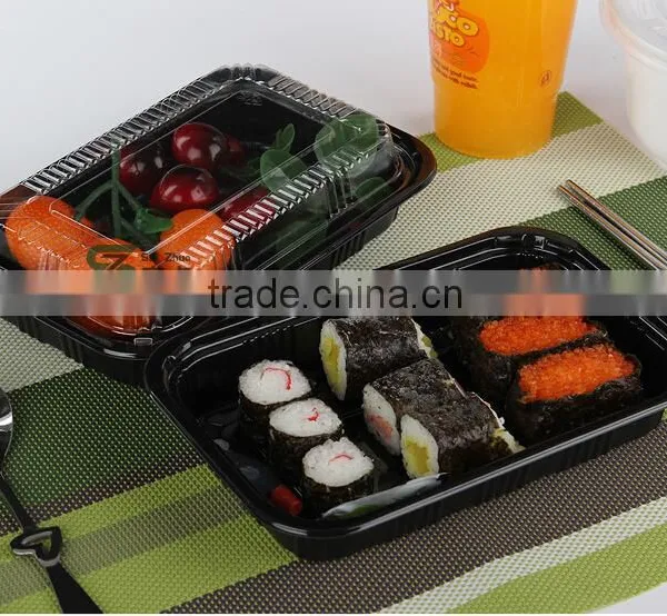 Sell Rectangle Black PS Sushi Take Out Container Disposable Plastic Food Container With Lid