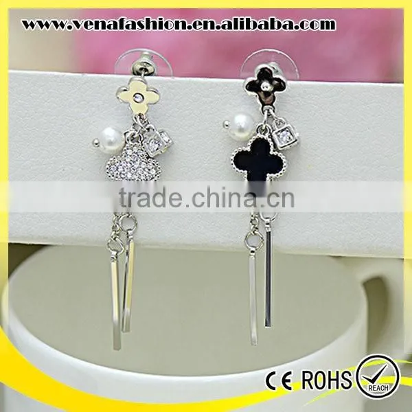 Long Tassel Hanging Mounting Fake Pearl and Diamond Earrings photo-4