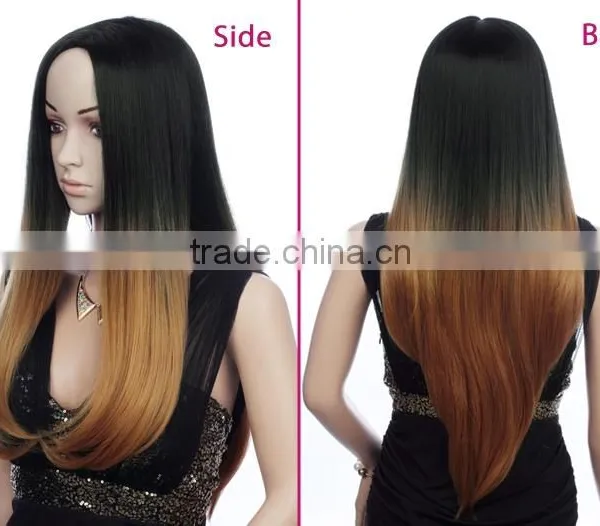 Mixed Grey/black/blonde Straight Wig Synthetic Long 3/4 Ombre Wig photo-3